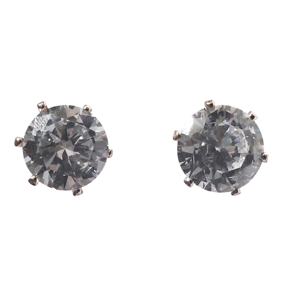 Classic Round Brilliant Cut Cubic Zirconia 6-Prong Studā Earrings Silver Tone